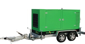 Mobil trailer bromsad för inregistrering 80kM dimensionerad för 400kVA med stödben